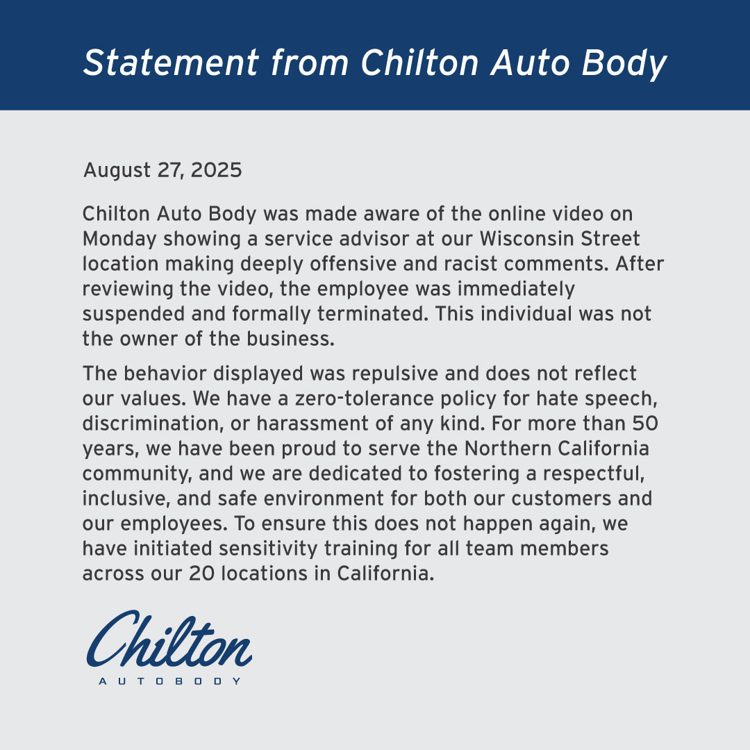 Statement from Chilton Auto Body